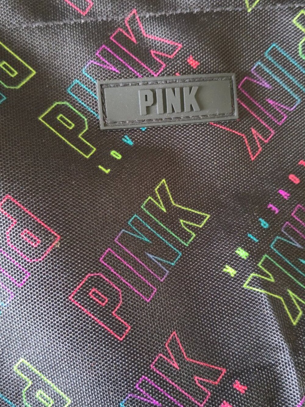 Victoria's Secret PINK Black Tote Bag Neon Rainbow Logo  XL Weekender Bag